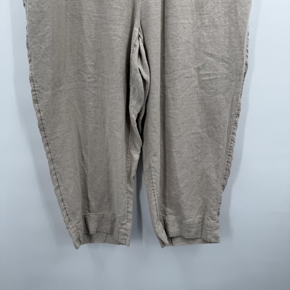 Pure Jill Pants Womens 2X Beige Linen Cropped Tapered Pull on Pockets Coastal - Picture 3 of 13